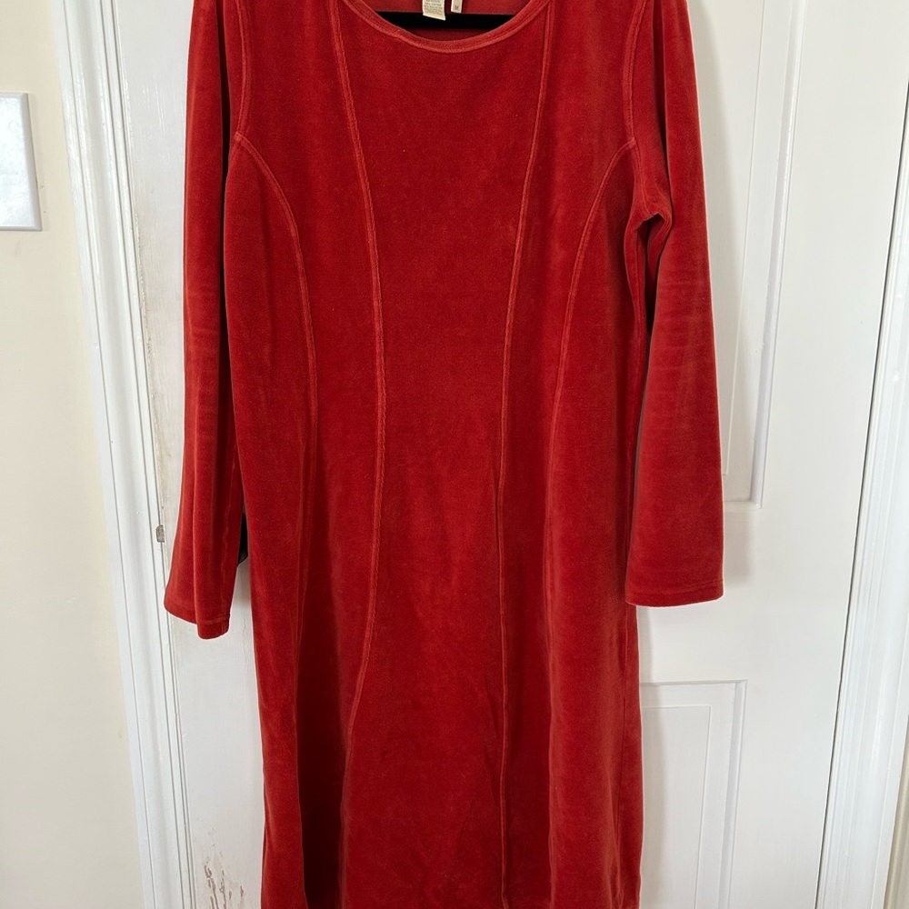 THE TERRITORY AHEAD BURNT ORANGE VELOUR LONG SLEEVE DRESS SIZE MEDIUM - Picture 3 of 9